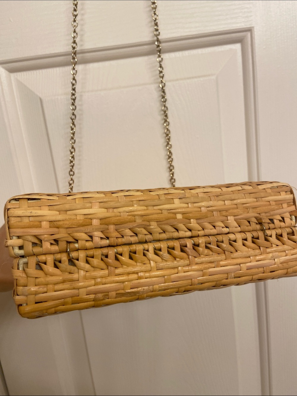 Zara Yellow Woven Straw Crossbody with Gold Chain - Picture 7 of 8